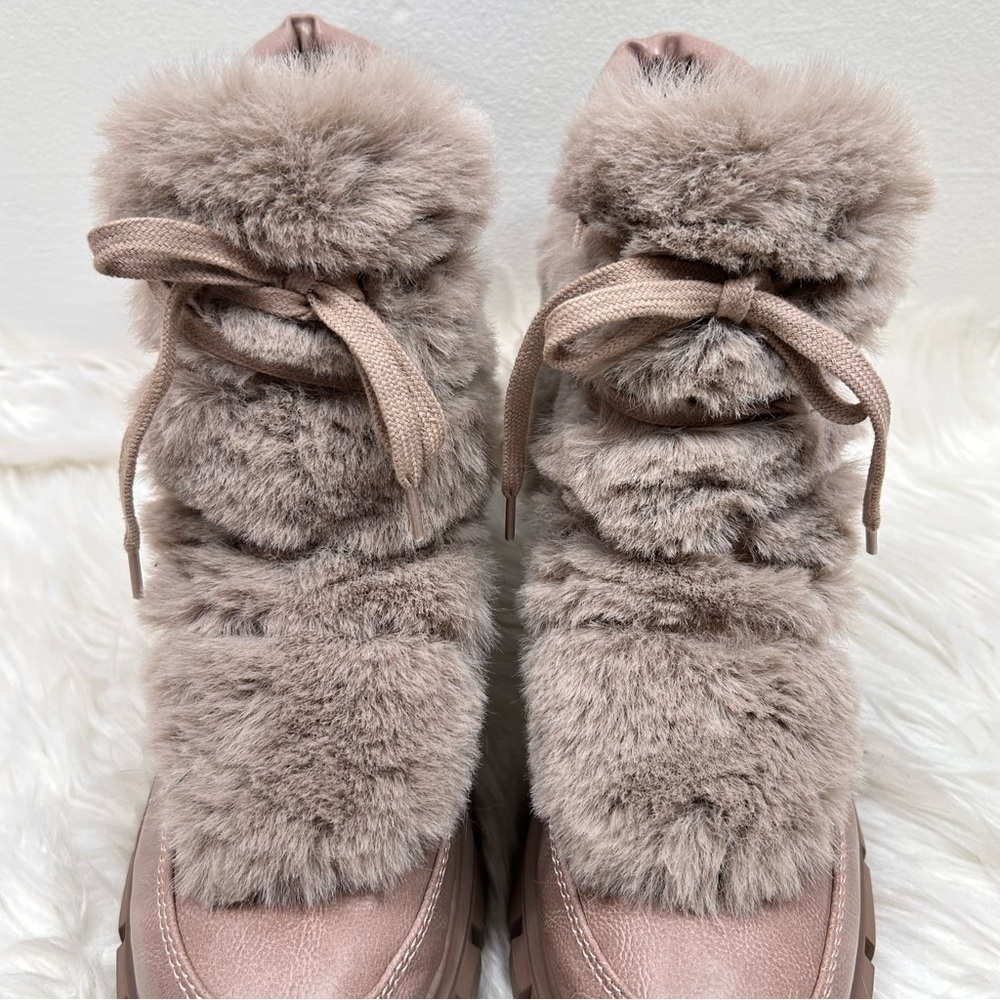 XOXO Odonna Taupe Lace Up Fur Buckle Ankle Booties 9.5 - Picture 4 of 12